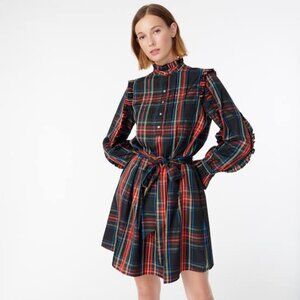 J.Crew Tartan Plaid Ruffle Neck Shift Dress Size XS NWT